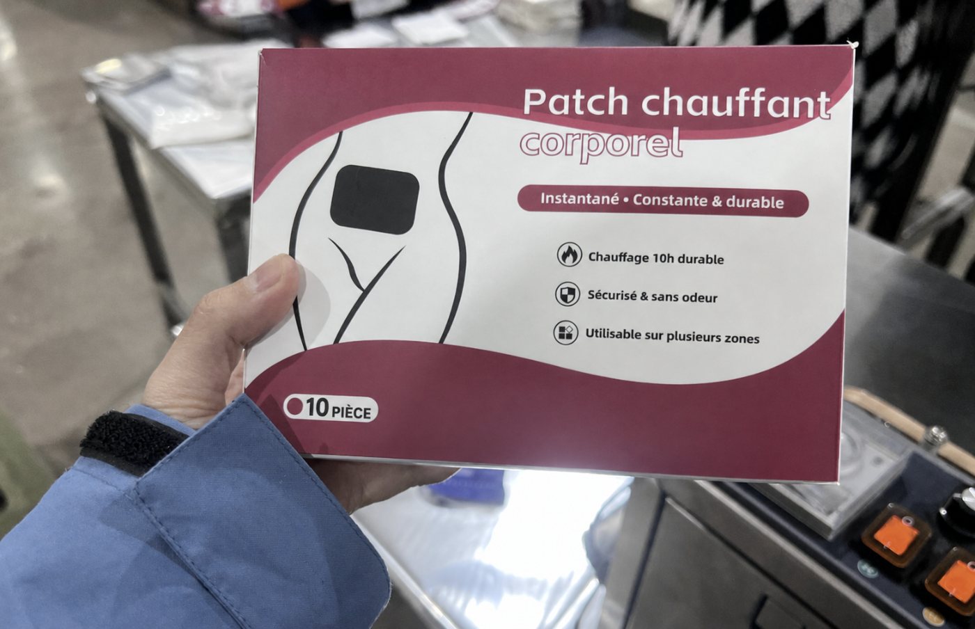 Real French OEM body warmer box with customer brand anonymized