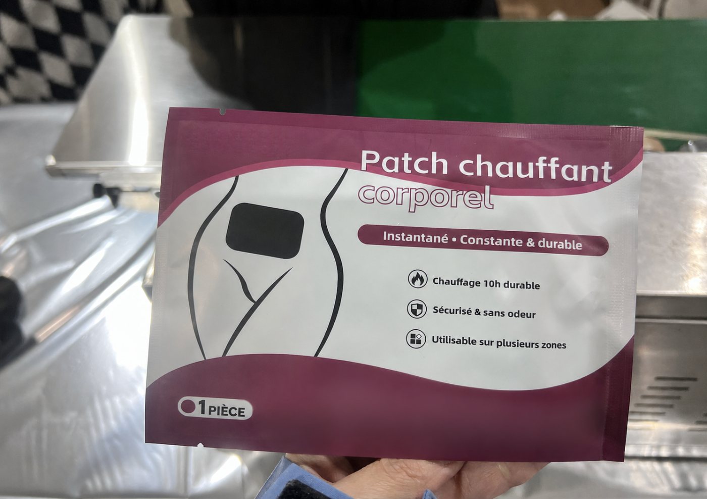 Real French OEM body warmer pouch with customer brand anonymized
